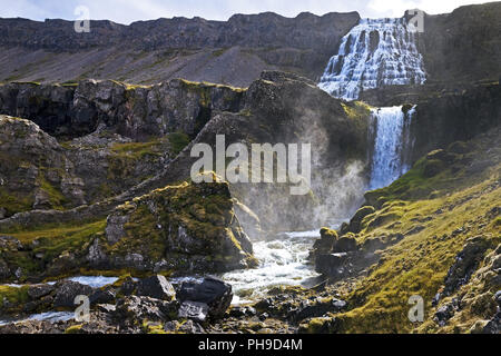 Wasserfall Dynjandi, Westfjorde, Island Stockfoto