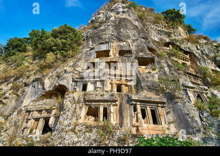 Grab des Amyntas geschnitzt in den Felsen, Fethiye, Türkei Stockfoto