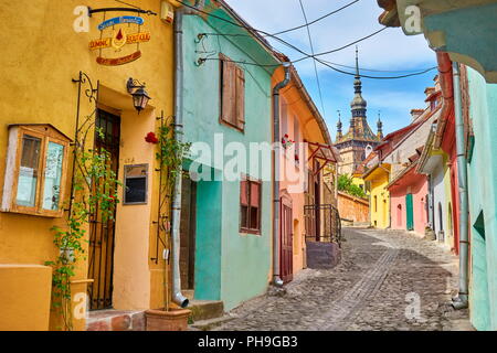 Sighisoara Altstadt Straße, Siebenbürgen, Rumänien Stockfoto