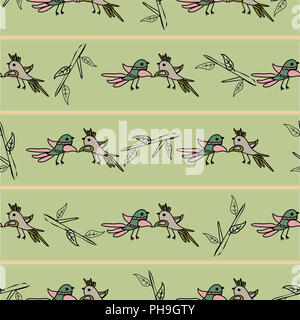 Baum mit niedlichen bunten Vögel Musterdesign Hintergrund Stockfoto