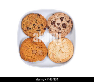 Vielzahl von Cookies auf weißem Hintergrund Stockfoto