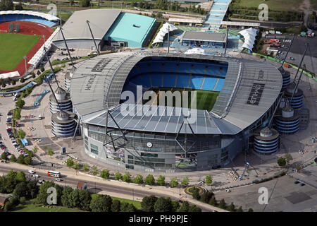 Luftaufnahme von Manchester City FC Etihad Stadium Stockfoto