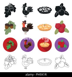 Natur, Tiere, Kochen und anderes Symbol in verschiedenen Stil., Blaubeere, Blätter, Vitamine, Symbole in der Sammlung. Stock Vektor