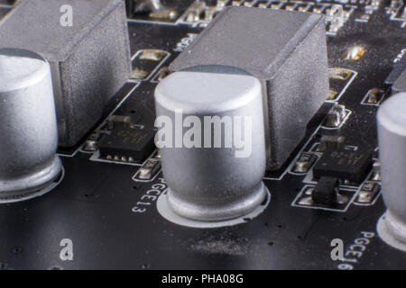 Eine staubige Computer Komponenten. Detail einer staubigen computer Mainboard. Stockfoto