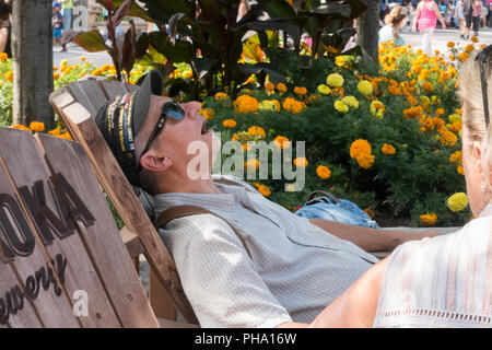 VAUGHAN, Kanada - 28. AUGUST 2018: Canada's Wonderland an einem schönen Sommertag. Stockfoto