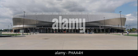 Uniondale, NY - 22. August 2018 Panoramablick auf die Grafschaft Nassau Veterans Memorial Coliseum. Stockfoto