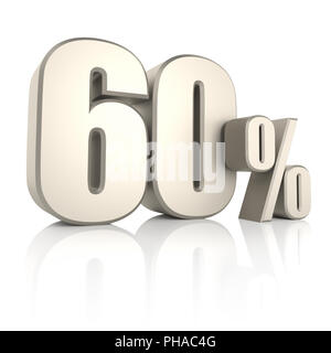 60 Prozent auf weißem Hintergrund. 3D-Rendering Stockfoto