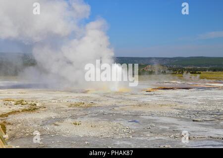 Clepsydra Geysir im Fountain Paint Pot Bereich von Yellowstone, National Park, Wyoming, USA Stockfoto