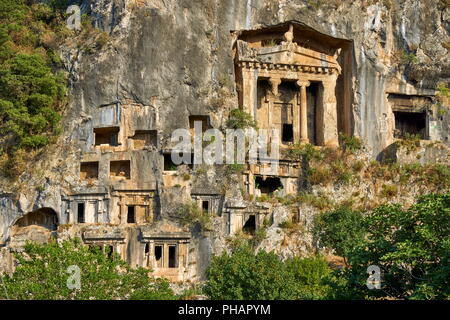 Die Lykischen Gräber in den Fels gehauen, Fethiye, Türkei Stockfoto