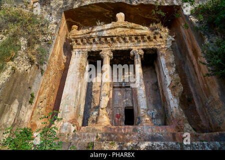 Grab des Amyntas geschnitzt in den Felsen, Fethiye, Türkei Stockfoto