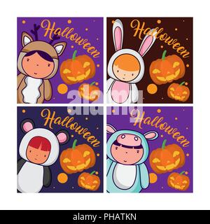Satz von Halloween Karten mit Kindern cartoons Sammlung Vector Illustration graphic design Stock Vektor