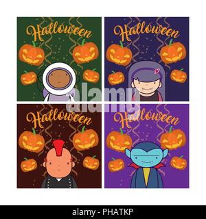 Satz von Halloween Karten mit Kindern cartoons Sammlung Vector Illustration graphic design Stock Vektor