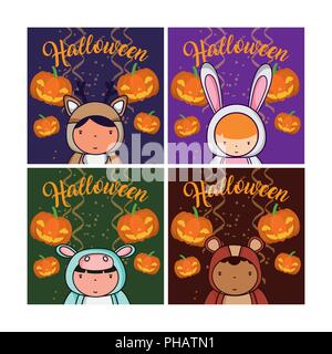 Satz von Halloween Karten mit Kindern cartoons Sammlung Vector Illustration graphic design Stock Vektor