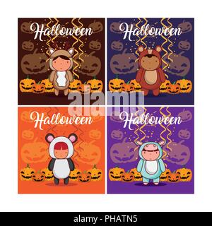 Satz von Halloween Karten mit Kindern cartoons Sammlung Vector Illustration graphic design Stock Vektor