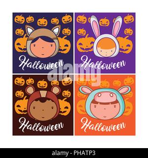 Satz von Halloween Karten mit Kindern cartoons Sammlung Vector Illustration graphic design Stock Vektor