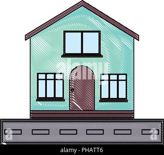 Modernes Haus und Straße über weißer Hintergrund, Vektor, Abbildung Stock Vektor