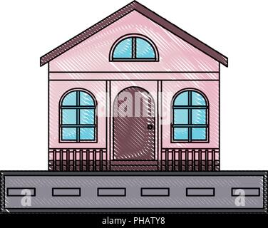 Modernes Haus und Straße über weißer Hintergrund, Vektor, Abbildung Stock Vektor