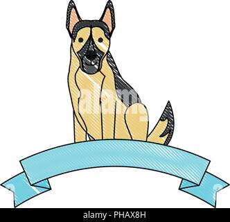 Zierband mit niedlichen Deutscher Schäferhund Symbol auf weißem Hintergrund, Vector Illustration Stock Vektor
