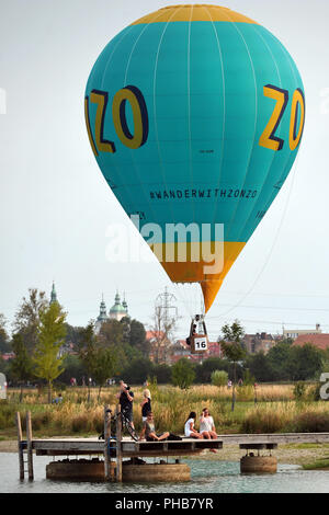 Uherske Hradiste, Tschechien. 31 Aug, 2018. Heißluftballone fliegen während der 22 th FAI Heißluftballon der Tschechischen Meisterschaft und Fiesta in Uherske Hradiste und Stare Mesto in der Tschechischen Republik. 20 Teilnehmer aus neun Ländern beteiligen sich an der Veranstaltung. Credit: Slavek Ruta/ZUMA Draht/Alamy leben Nachrichten Stockfoto