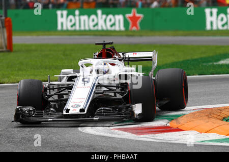 Monza, Italien. Am 1. September 2018. Marcus Ericsson aus Schweden und Sauber Alfa Romeo im Fahrerlager während der Formel Eins Grand Prix von Italien: Marco Canoniero/Alamy leben Nachrichten Stockfoto