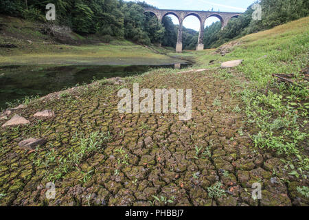 Bolton, Lancashire, UK. 1. September 2018. Wayoh Behälter. Die United Utilities besessen Wayoh Behälter, die zusammen mit der nahe gelegenen Entwistle Behälter liefert mehr als 200 und 000 Menschen in der Nähe von Bolton sucht noch geröstete Trotz eine Auswaschung Bank Holiday Wochenende von sintflutartigen Regenfällen. Auf der Höhe der Suer, IUnited Utilities drohte den Nordwesten des Vereinigten Königreichs mit einem hosepoipe Verbot, nur dass es in der letzten Minute zu entziehen. Credit: Phil Taylor/Alamy leben Nachrichten Stockfoto