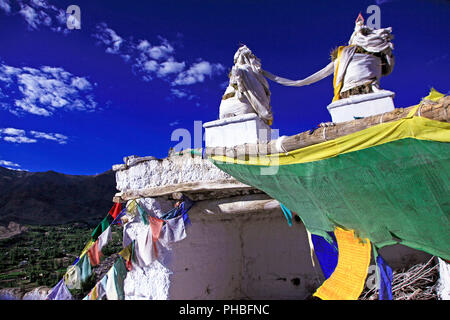 Blick nach unten in Richtung Leh und der Indus Tal von Leh Palast, Leh, Ladakh, Indien, Asien Stockfoto