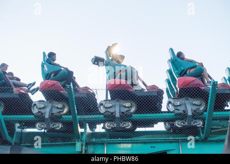 VAUGHAN, Kanada - 28. AUGUST 2018: Canada's Wonderland an einem schönen Sommertag. Stockfoto