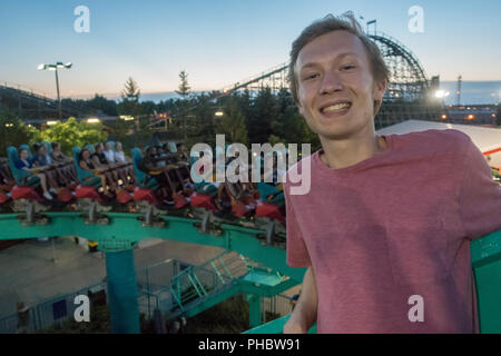 VAUGHAN, Kanada - 28. AUGUST 2018: Canada's Wonderland an einem schönen Sommertag. Stockfoto