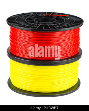Rote und gelbe filament Spulen für die 3-D-Drucken Stockfoto