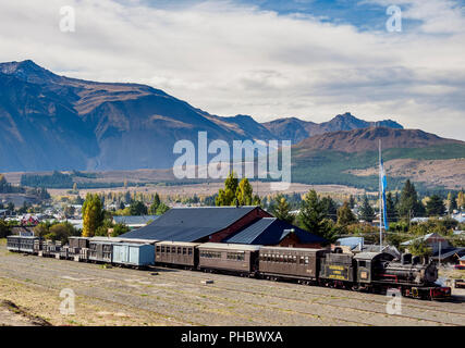 Old Patagonian Express La Trochita, Dampflok, Esquel Bahnhof, Provinz Chubut, Patagonien, Argentinien, Südamerika Stockfoto