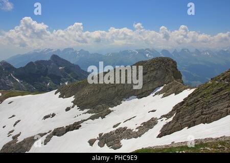 Blick vom Mount Santis. Und lisengrat Wildhuser Schofberg. Stockfoto