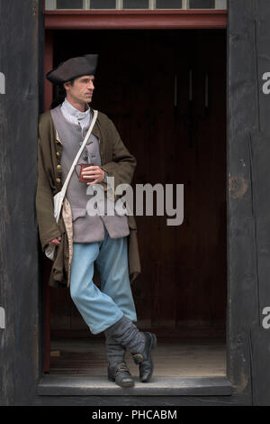 Französischer Soldat schiefen innen Eingang in die Festung Louisbourg National Historic Site von Kanada in Louisbourg, Nova Stockfoto