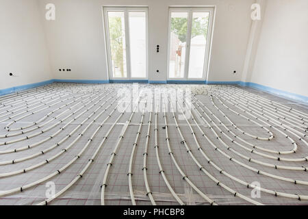 Fußbodenheizung im Neubau Wohnhaus Stockfoto