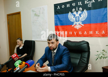 Denis Pushilin, Vorsitzender der selbst erklärten Donezk beliebte Republik (DNR), Kreml unterstützten separatistischen Regierung, die die Kontrolle der Donbass region Stockfoto