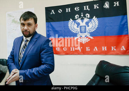 Denis Pushilin, Vorsitzender der selbst erklärten Donezk beliebte Republik (DNR), Kreml unterstützten separatistischen Regierung, die die Kontrolle der Donbass region Stockfoto