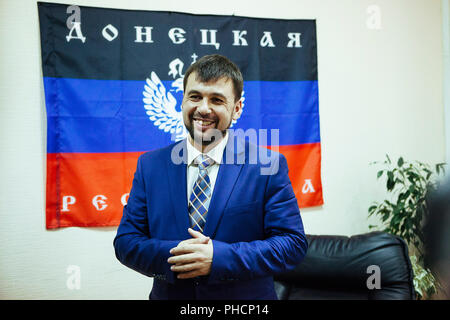 Denis Pushilin, Vorsitzender der selbst erklärten Donezk beliebte Republik (DNR), Kreml unterstützten separatistischen Regierung, die die Kontrolle der Donbass region Stockfoto