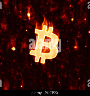 Brennende bitcoin Zeichen Stockfoto