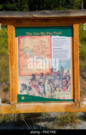 Nee-Me - Poo Trail Zeichen, Nez Perce (Nee-Me - Poo) National Historic Trail, Montana Stockfoto