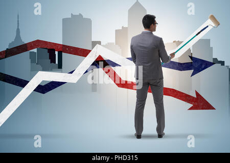 Unternehmer Zeichnen von Diagrammen in Prognosen Konzept Stockfoto