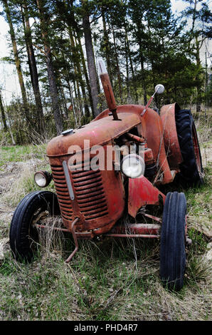 Alten verrosteten Traktor im Wald Stockfoto