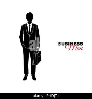 Unternehmer, Manager. Ein Mann im Anzug. Ein Geschäftsmann steht mit einer Aktentasche Stock Vektor