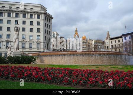 Placa de Catalunya in Barcelona. Stockfoto