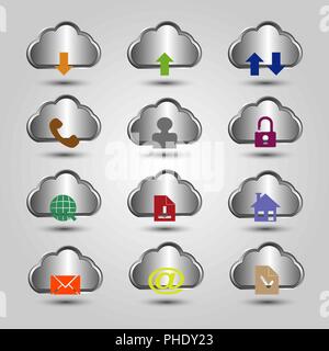 Satz von Aluminium cloud Symbol mit Dfferent Symbol Stock Vektor