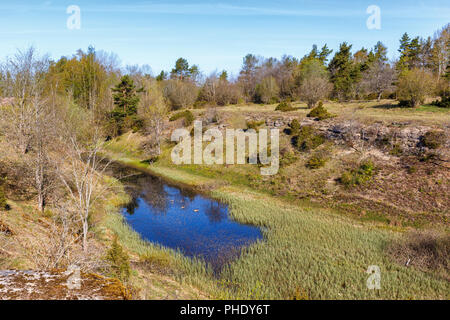 Schlucht mit einem See in einem Frühling Landschaft Stockfoto