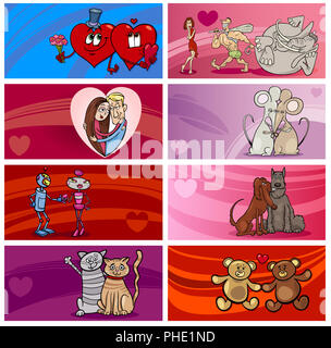 Valentinstag cartoon Grußkarten Designs eingestellt Stockfoto