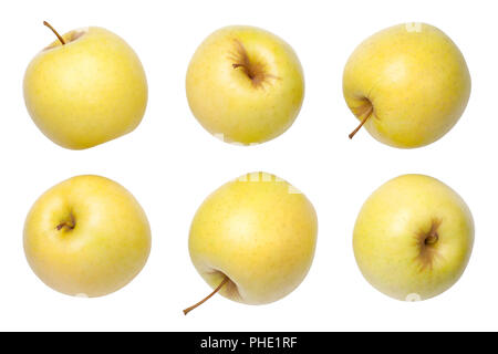 Golden Delicious äpfel isoliert auf weißem Hintergrund Stockfoto