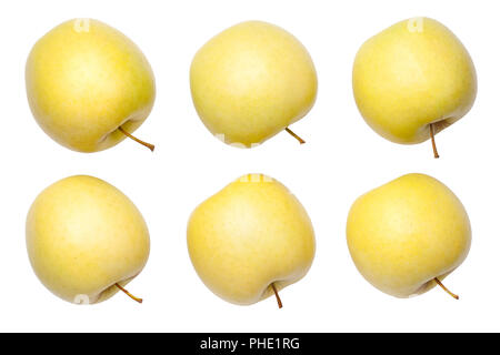 Golden Delicious äpfel isoliert auf weißem Hintergrund Stockfoto