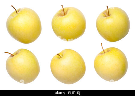 Golden Delicious äpfel isoliert auf weißem Hintergrund Stockfoto