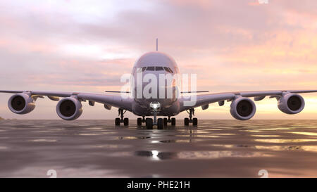 Flugzeug auf der Startbahn Stockfoto