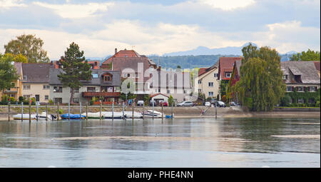 Blick von Seerhrein auf die Paradies Bodensee Stockfoto